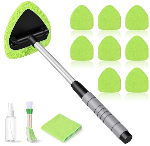 HOMIKLSA Pulitore Parabrezza Auto, Pulitore Parabrezza Auto, Detergente per Parabrezza Retrattile con 8 Cuscinetti in Microfibra, Spazzola per Fessure, Flaconi Spray y Panno per la Pulizia