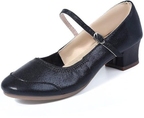 Wizeny Chaussures de Caractère Femme Talon de 4 cm Chaussures de Danse Latine Salsa de Salon Bout Fermé Confort Antidérapant