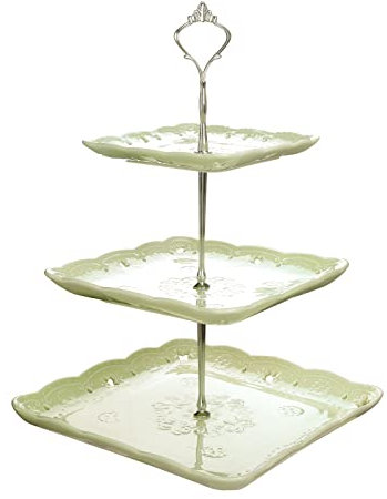 MALACASA, Serie Sweet.Time, Porzellan Eckiges Tortenständer Etagere 3-stöckig 6,25/8,25/10 Zoll Dessert Halter Servierständer Cupcake Ständer, Tapas, Sandwiches, Smaragdgrün