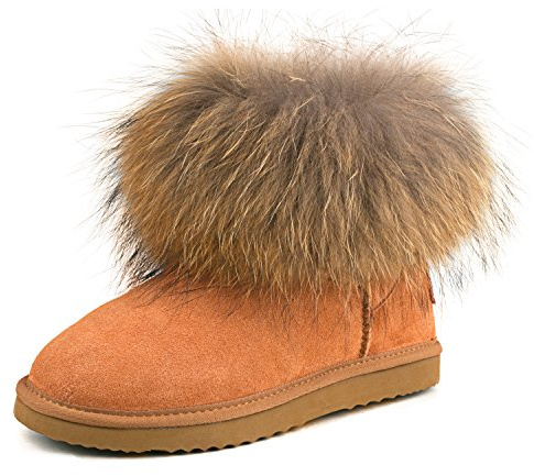 Shenduo Women's Fur Boots Winter Ankle Furry Snow Boots 5UK Chestnut B9251 38EU
