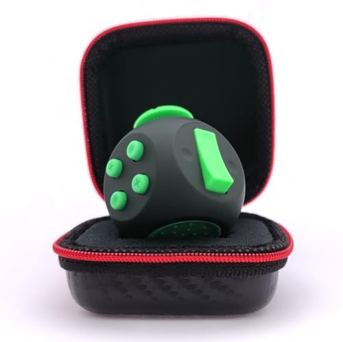 PILPOC theFube Fidget Cube - Fidget Toys Deluxe, Anti Stress Adultes et Enfants - Étui de Protection Premium, Cube Anti Stress, Jouet Anti Stress Contre l'Anxiété, TDAH, TOC, Autisme (Noir & Vert)