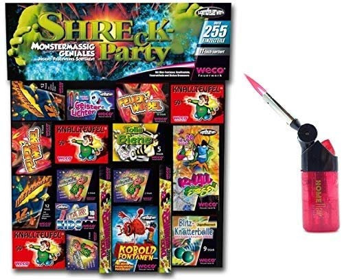 250 Teile - Shreck Party - Feuerwerk Kinderfeuerwerk + 1 Profi Sturmfeuerzeug von Home Flair®