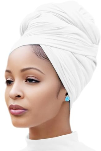Nonbongoy Head Wraps for Black Women Stretch Headwraps Large Hair Wraps Hijab Scarves for Muslim Head Scarf Turban Headbands White