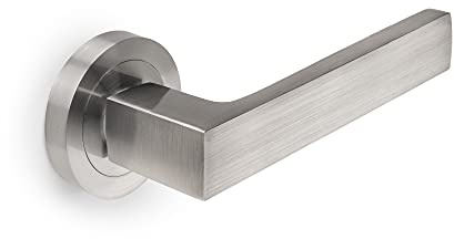 Emuca - Poignée de porte intérieur, ensemble de poignées de porte avec rosace D.50 mm, Aluminium, Nickel satiné.