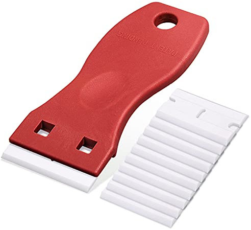 Ehdis Grattoirs, Verre Grattoir Vitrocéramique Plaque Grattoir avec 10 raclettes de en plastique, pour enlever les étiquettes, a colle, la peintureAutocollants et décalcomanies, rouge