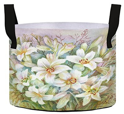 Blumentöpfe aus Vliesstoff mit Griffen, Gemüse-Pflanzbeutel für Pflanzen, Gemüse, Blumen, Kinderzimmer, 1,9 l, Lilienstrauß
