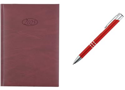 Buchkalender 2025 / Chefkalender/Farbe: bordeaux + Metallkugelschreiber
