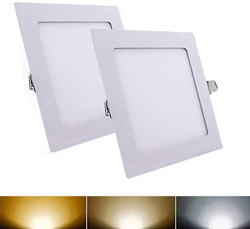 MUNDDY® - Pack de 2 Downlight LED Panel Empotrable Cuadrado, iluminacion 6W 9W 12W 15W 20W 25W, marco blanco 3000k 4000k 6000k. Driver incluido. (15W, 3000k Blanco Cálido)