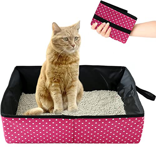 Bac à Litière pour Chat Pliable, Portable Litière de Voyage pour Chat, Boîte à Litière Pliable pour Chats avec Animaux, Imperméable, Nettoyer pour Domicile et Extérieures Camping, L(Rose)