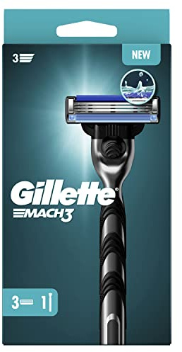 Gillette Rasoir Homme Mach 3, avec 3 Recharges, Noir – Manche Réutilisable, Cartouche à 3 Lames en Acier Inoxydable, Bande Lubrifiante, 1 Recharge Jusqu’à 15 Rasages