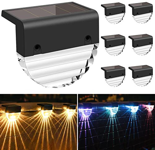 Fuqiduo Solarlampen für Außen Garten, IP65 Wasserdichte LED Solar Lampe, Wandleuchte Zaun Licht Außen mit 2 Modi Warmweiß/Farbwechselnde für Terrasse Garten Stufen Treppen Zäune, 6 Stücke