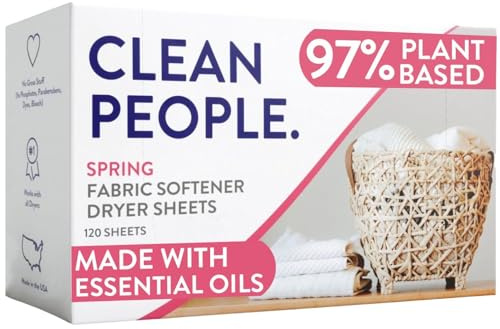 The Clean People Fabric Softener Sheets - Dryer Sheets - Softens & Removes Static Cling - Vegan Laundry Softener, Essential Oils (120 Count, Spring Scent)