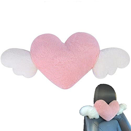 vepoty Cuscino poggiatesta per seggiolino Auto Cuscino Peluche a Forma di Cuore con Ali d'Angelo Comodo Cuscino per Il Collo per Guidare in Viaggio