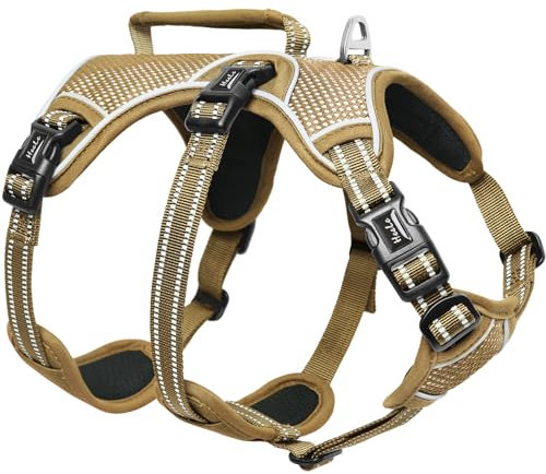 HEELE Hundegeschirr, Ausbruchsicher, Schnalle im Halsbereich, Reflektierend, Brustgeschirr mit Robuster Griff, Panikgeschirr Hund, Hundegeschirr Stabilen Eindruck, Passt wie Angegossen, Braun, S