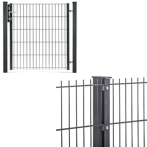 Doppelstabmattenzaun mit Tor | 656 Anthrazit | Pfosten mit Leiste | Gartentor Tor | Stabmattenzaun | 103 cm-22.5