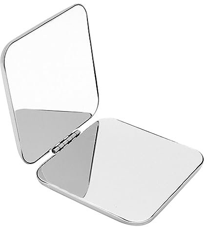 PSOWQ Taschenspiegel Klein,Tragbar Doppelseitig Klappspiegel, Edelstahl Taschenspiegel Klappbar, Reisespiegel Kompaktspiegel, Handspiegel Geschenke für Mädchen Damen Herren Shopping Trave - Quadrat
