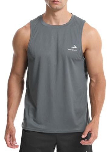 Men's Sleeveless Tank Top Running Gym Quick-Drying Vest Sports T-Shirt Gray M