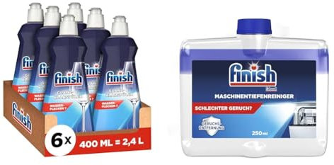Finish Glanz- und Klarspüler für strahlendes und trockeneres Geschirr - 6 x 400 ml + Finish Maschinentiefenreiniger gegen Kalk und Fett für eine saubere Spülmaschine – 1 x 250 ml