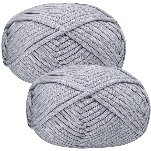 Renyiz Grosse laine pour crochet, 2 x 50 g de laine douce et épaisse pour débutants et projets d'amigurumi - Kit de démarrage facile au crochet - Gris clair