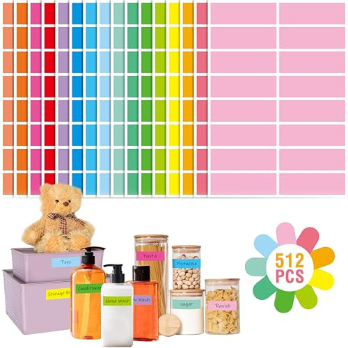 512 Color Coding Labels, 16 Colors Blank Stickers Mini Rectangular Labels 3 x 1”, Colored Assorted Sticker for Marking Projects, Boxes, Jars, Storage Containers, Files