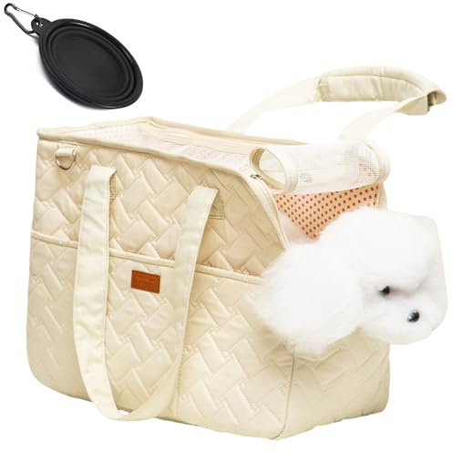 Sac de Transport pour Chien avec Grandes Poches,pour Petits Chiens,Sac en Coton,Sac de Transport pour Chat,35 * 25 * 15,5cm,Porte-Chat à côtés Souples,1 Bol Pliable