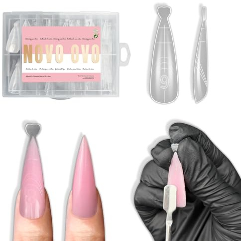 NOVO OVO Medium/Long Stiletto Pointed Nail Dual Forms for Polygel Extension, Reusable Full Cover Acrylic/Builder/Hard Gel Poly Gel Molds of Manicure Art for Salon DIY x 14 sizes 280 Pcs
