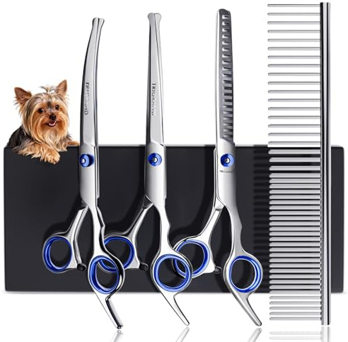 Dog Grooming Scissors, Rust-Resistant Steel, Professional Dog Scissors Grooming with Safe Rounded Tips, Ergonomic Handle, One-Piece Design,Professional Hair for Trimming Face, Paws &Tail