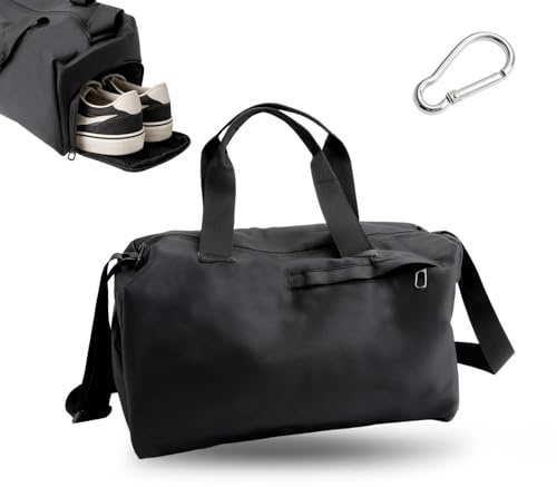 JYYWTSI Sac de sport unisexe avec compartiment humide et sec, compartiment à chaussures et plusieurs poches avec mousqueton blanc - Pour salle de gym, voyage, natation (noir)
