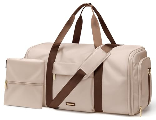 GOLF QUALITY Borsone da Viaggio Donna Convertibile 2 in 1 Borsone Palestra Borsa Sportiva con Scomparto Scarpe, Grande Capacità Borsa da Appendere Gym Bag, 48L, Albicocca