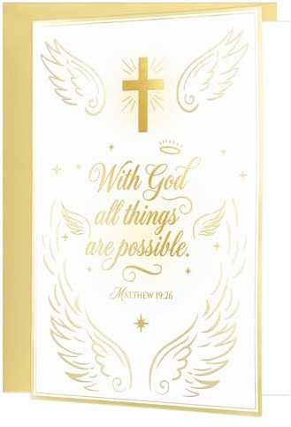 DISJOURNEY Confirmation Card for Boys Girls - Gold Foil Cross & Angel Wings, 300GSM Thick Cardstock Catholic Religious Gift with Envelope & Sticker, Teen Grandson Granddaughter 5.5x8