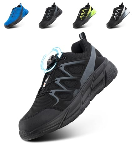Loiston Zapatos de Seguridad Hombre Mujer Zapatos de Trabajo Calzado Seguridad Ligero Safety Shoes Zapatillas Trabajo Transpirable Negro EU41