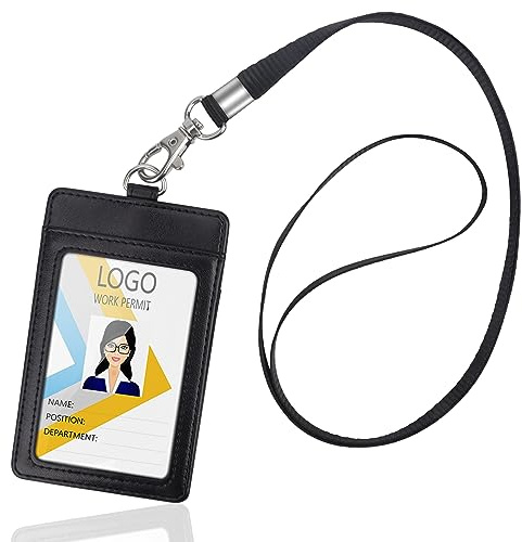 Arae Portatarjetas de Identificación con Correa para el Cuello, Fundas de Tarjetas Cuero PU para Hombres y Mujeres, 1 Ventana de ID de Oficina/ Escuela y 1 Ranura para Metro/ Tarjeta de Acceso