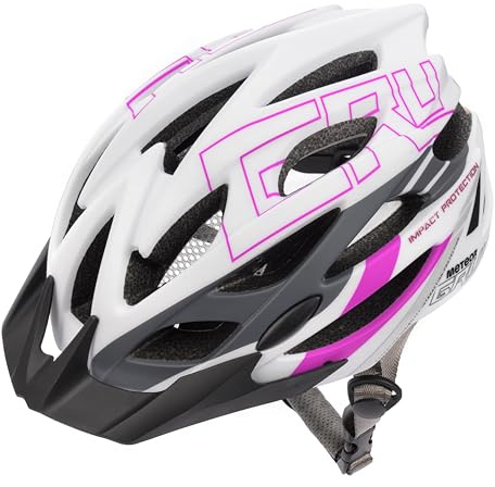 Meteor GRUVER Cycle Helmet – Lightweight Adjustable Helmet for Men, Women, Kids – MTB, Bike, Skateboard, Scooter & Hoverboard – Detachable Visor - S (52-56 cm, 20.4-22 inch) - White/Grey/Eggplant