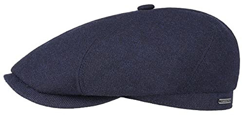 Stetson Brooklin Wool Cashmere Flat Cap for Men - Made in The EU - Cap with Cotton Lining - Solid-Color Peaked Cap - Flat Cap with New Wool and Cashmere - Fall/Winter Navy 61 cm