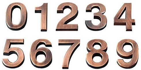LIOOBO 10pcs 0-9 Numero di Targa per la Porta dell'hotel Numero civico Indirizzo Targa 5CM (Bronzo)