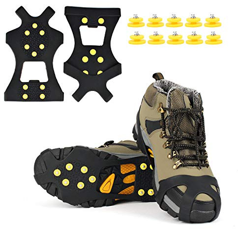 EONPOW Snow grips over Shoes/Boot 10 Studs Ice Traction Universal Slip on Stretch Fit Snow and Ice, Snow Cleats Crampons Ice Spikes Snow Grips for Winter S(Women(3-5/Men(3-5)/EU:31-36)