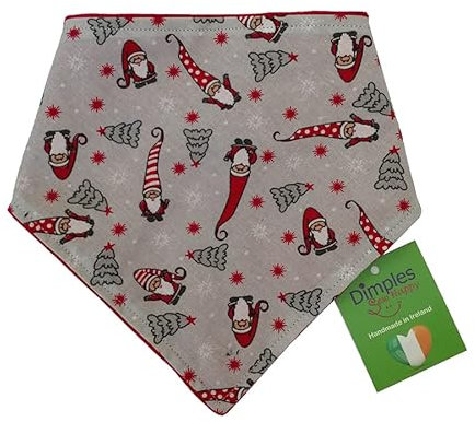 Dimples Hundehalstuch - Weihnachtswichtel grau rot - Halstuch für kleine mittlere und Grosse Hunde Welpen und Katzen - Hunde Handgemachtes Hunde Accessoire 35cm