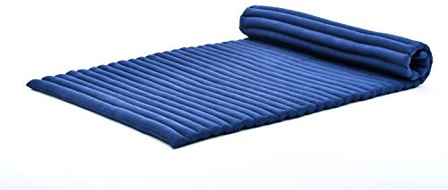 Leewadee Esterilla de Kapok – Colchón Plegable Artesanal de Tailandia, Ideal como Cama supletoria, colchoneta de Camping, Esterilla de Yoga o futón Tradicional, 190 x 100 cm, Azul