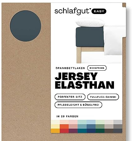 Schlafgut Easy Jersey Elasthan Boxspring Spannbettlaken 180x200 bis 200x220 Grey Deep, Spannbetttuch aus superweicher Baumwolle mit Elasthan
