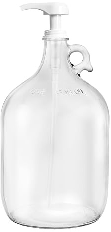 Gallon Glass Pump Dispenser Bottle, Large Jug Laundry Liquid Detergent Dispenser with Pump for Laundry Room Organization, Soap, Fabric Softener, Commercial Condiment Dispenser- 128 oz by Kitchentoolz