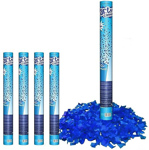 4 Confetti Shooter Konfetti Kanone 60 cm lang Party Popper Geburtstag Hochzeit Deko Party-Deko Party-Zubehör (Blau)