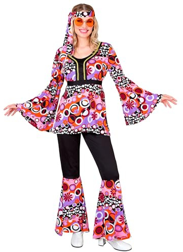 W WIDMANN MILANO Party Fashion - Kostüm 70er Jahre Groovy Style, Hippie Look mit Oberteil, Hose, Stirnband, für Karneval, Mottoparty