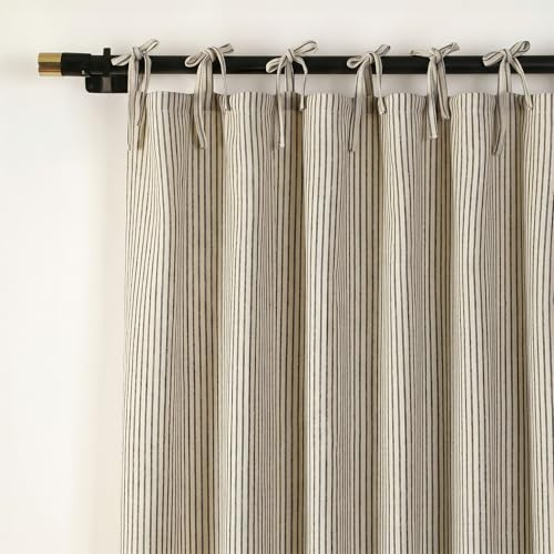 THE ART BOX Cortinas de gasa a rayas, cortinas colgantes con lazos de lino bohemio para filtrar la luz, tratamiento de puerta y ventana, 2 paneles para sala de estar, decoración del hogar, color negro