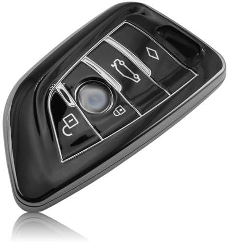 FOAMO Bilnyckelsfodral kompatibelt med BMW 3–4-knappar (endast Keyless-Go) – silikon skyddande fodral nyckelfodral i svart-silver