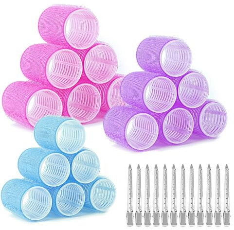 AiQInu 30 Stück Lockenwickler Set, Mit 18 Lockenwickler und 12 Metallklammern, Groß Lockenwickler, 3 verschiedene Größen Selbsthaftend Hair Rollers (40, 30, 20mm)
