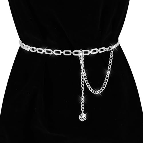 Amabro Kettengürtel, 58,4–99,1 cm, Strass Taillenketten für Damen und Mädchen Metall Bikini Bauchkette verstellbare Diamantkristalle Damen Körperkette Schmuckzubehör für Sommerkleider Jeans