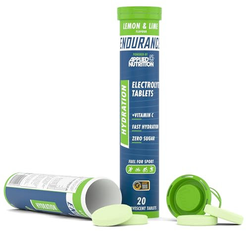 Applied Nutrition Endurance Hydration Electrolyte Tablets - 400mg Electrolytes per Serving – 20 Effervescent Tablets, Sugar Free, Low Calorie, Added Vitamin C Boost Performance – Lemon & Lime