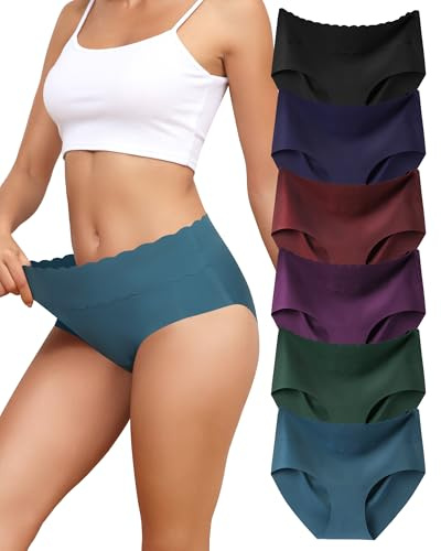 Levao Culotte sans Couture Femme Invisible Taille Haute Slip Dim Lot de 6 | sous Vêtements Doux Hipster,Confortables Bikini,Culottes et Slips,Stretch Lingerie,Multiple S-XL,Port quotidien,Sport
