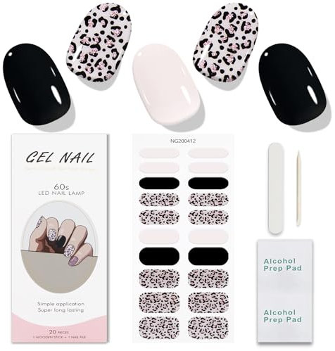 JMEOWIO Gel Semicurado de Pegatinas Estampado De Leopardo Negro Semi-Curado Gel Nail Art Stickers Decoración