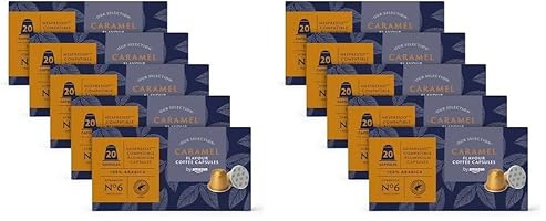 by Amazon Café Caramel, Capsules en Aluminium Compatibles Nespresso, 100 unités (10 paquets x 20) - Certifié Rainforest Alliance